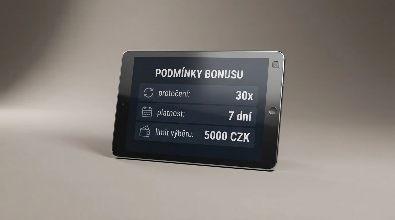 Detailní pohled na podmínky bonusu bez vkladu — obrazovka s přehledem protočení, platnosti a limitu výběru