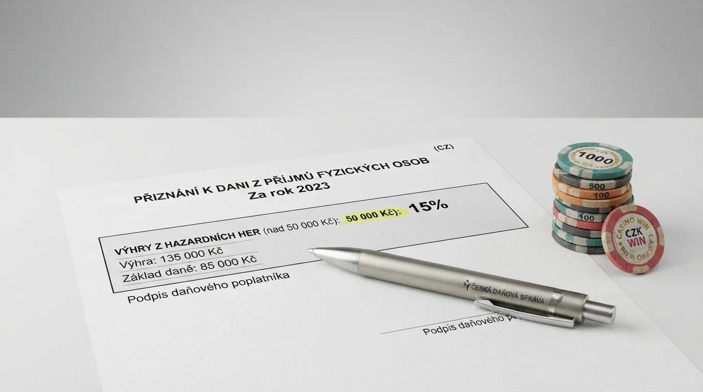 Kalkulačka a formulář daňového přiznání s vyplněnou částkou přesahující 50 000 Kč