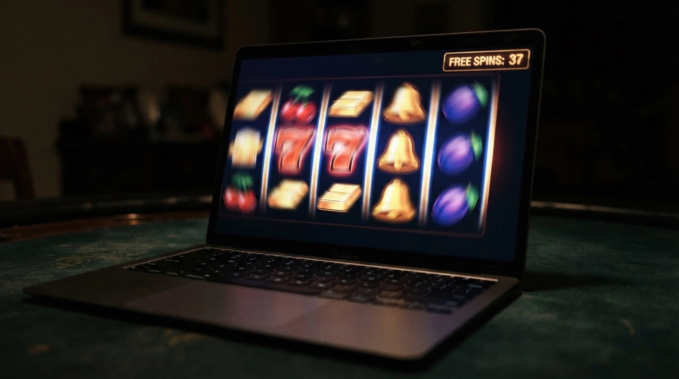 Roztočené válce online automatu s počítadlem volných zatočení v rohu obrazovky.