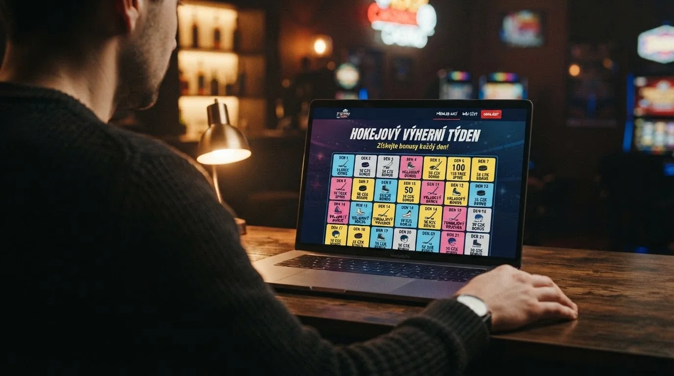 Hokejová promo akce v online casinu — sezónní kalendář s odměnami, motiv ledního hokeje
