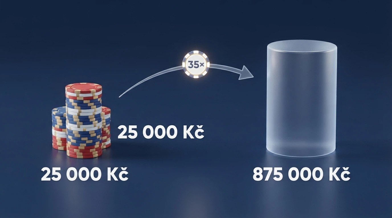 Grafické schéma protočení bonusu — bonus 25 000 Kč → šípka → obrat 875 000 Kč při protočení 35×