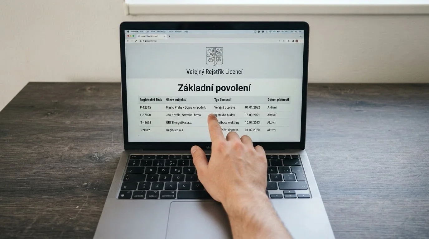 Detail licence MF ČR na obrazovce — razítko Ministerstva financí, logo casina a nápis základní povolení
