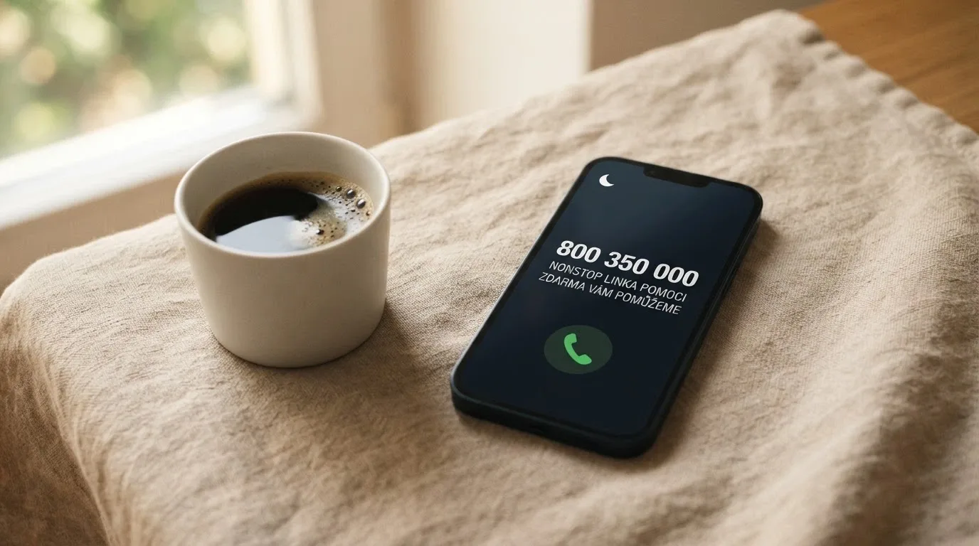 Telefon s vytočeným číslem 800 350 000, vedle něj ikona nonstop provozu