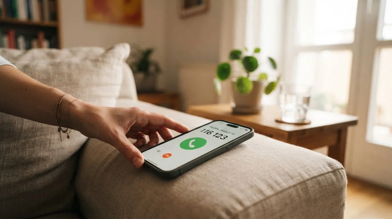 Telefon s vytočeným číslem linky pomoci, v pozadí logo projektu Zodpovědné hraní