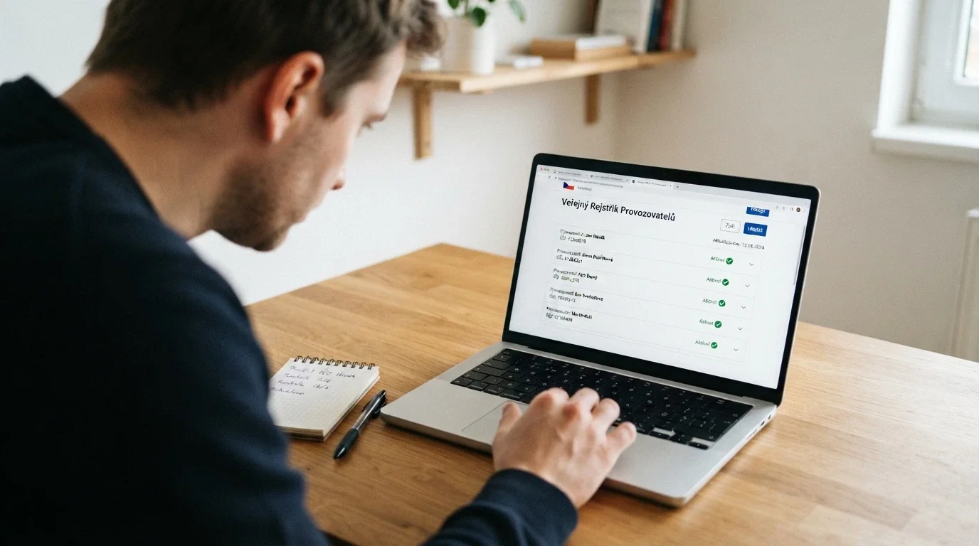 Oficiální dokument s logem Ministerstva financí ČR vedle obrazovky s logy licencovaných online casin