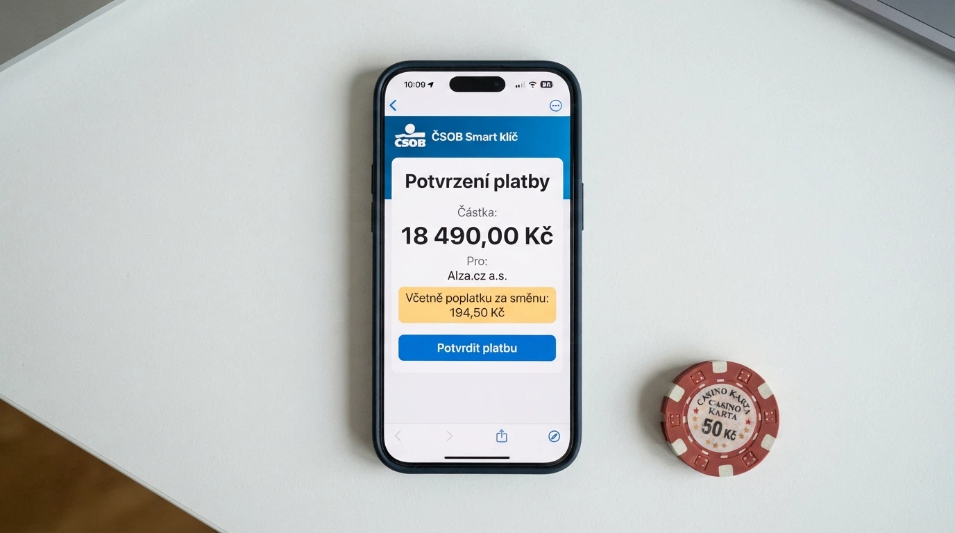 Mobilní telefon s notifikací o provedené platbě NeteraPay, na obrazovce částka vkladu a stržený poplatek