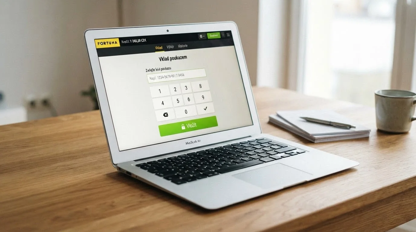 Obrazovka pokladny online casina s polem pro zadání 16místného kódu Paysafecard