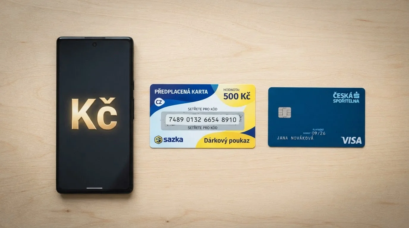 Koláž platebních metod — Paysafecard voucher, platební karta, mobil s aplikací Revolut — s označením, které fungují v licencovaném kasinu