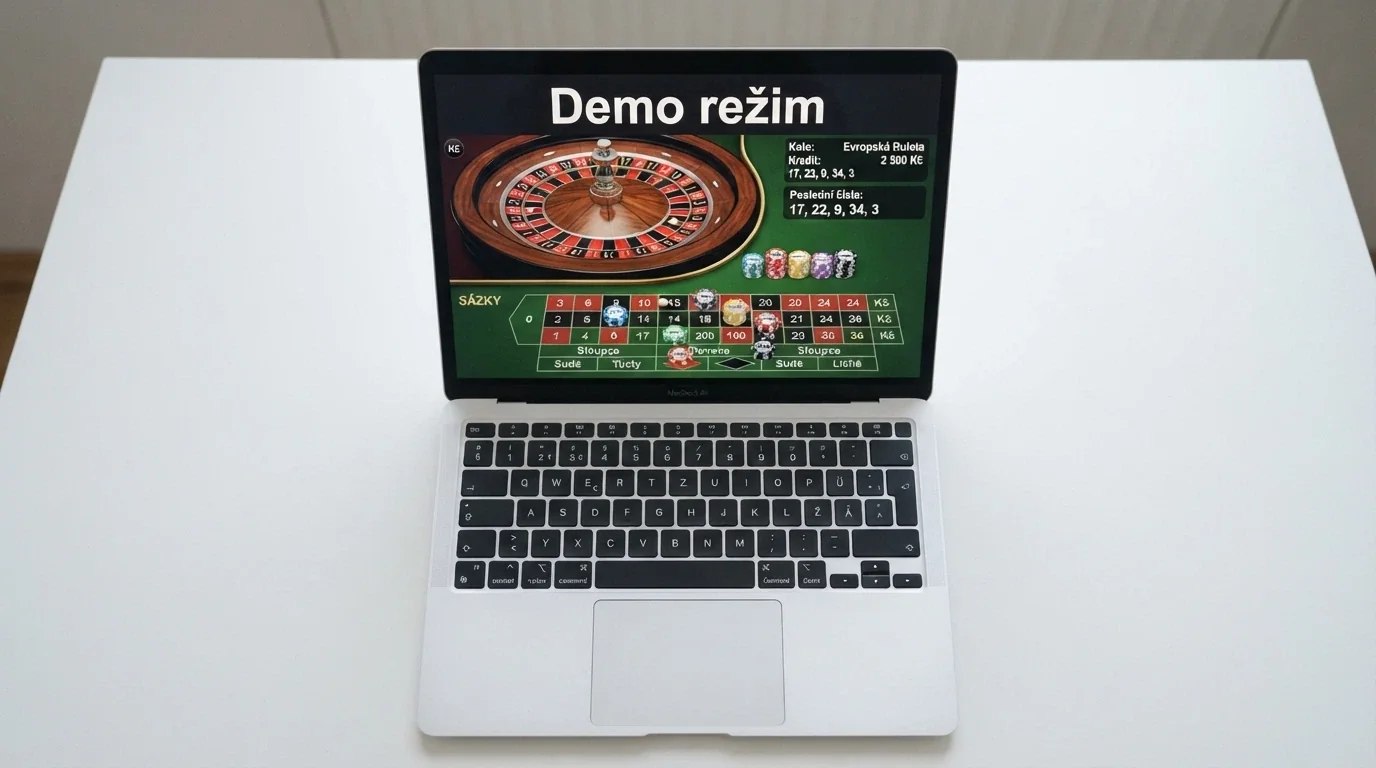 Obrazovka online rulety v demo režimu s virtuálními žetony bez reálné hodnoty
