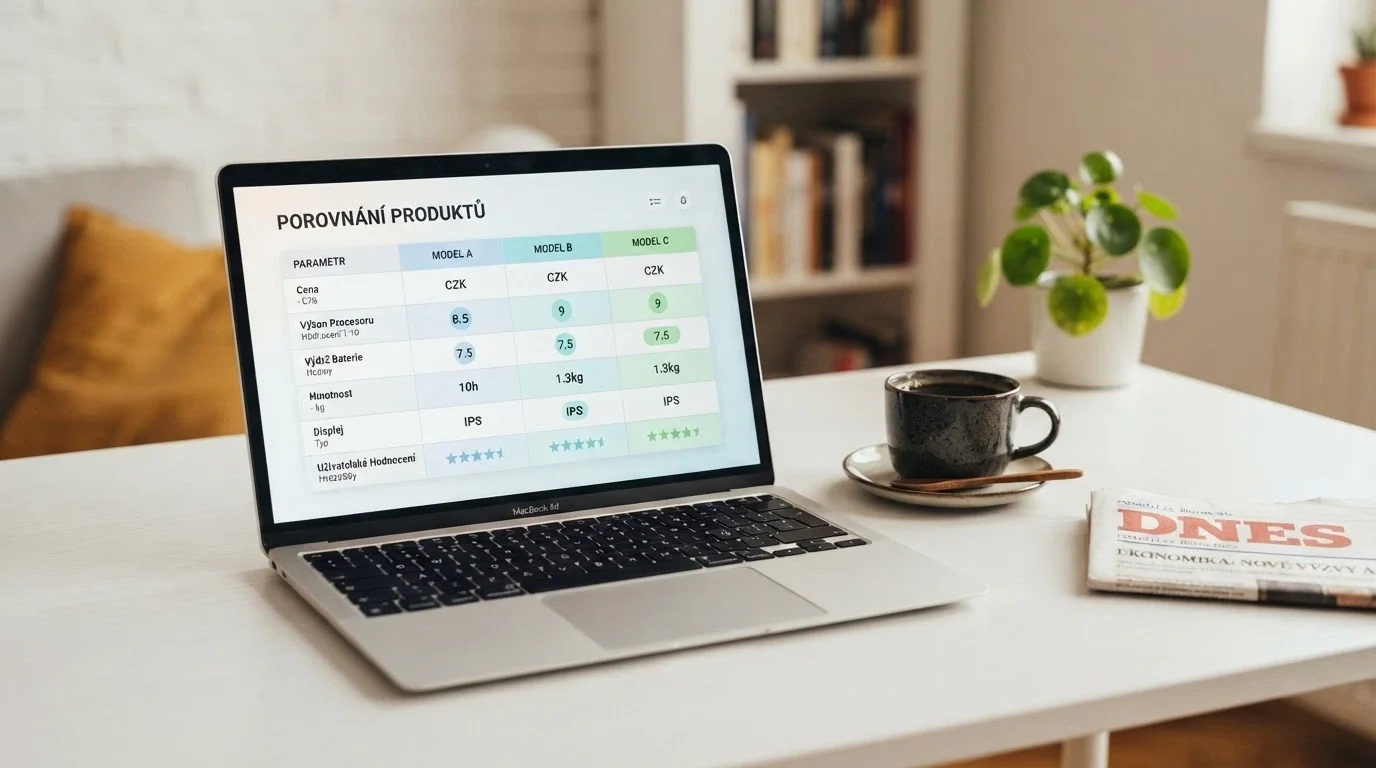Srovnávací tabulka mobilních kasin na obrazovce notebooku s vyznačenými řádky