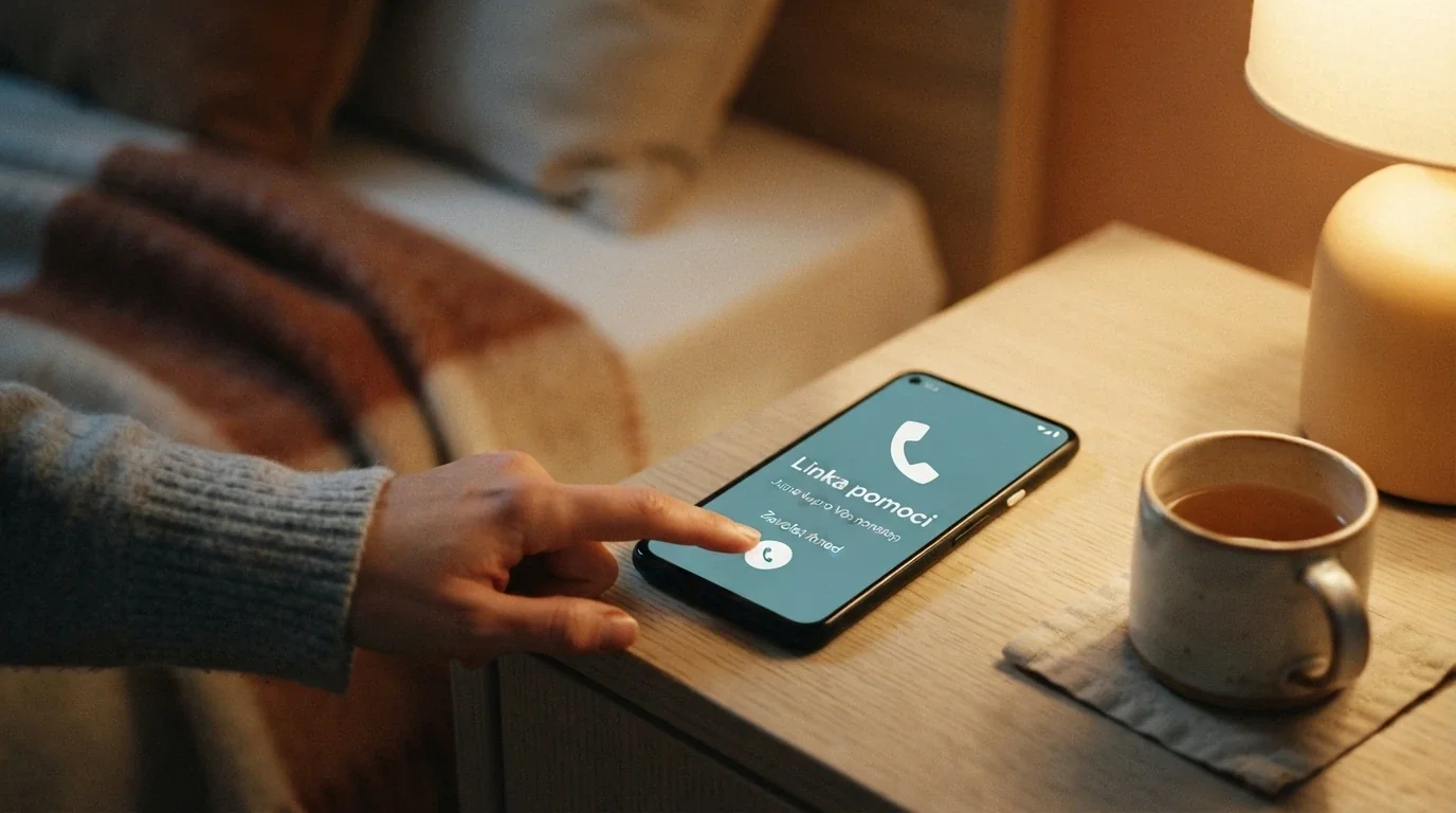 Symbol zodpovědného hraní s telefonním sluchátkem a textem linky pomoci